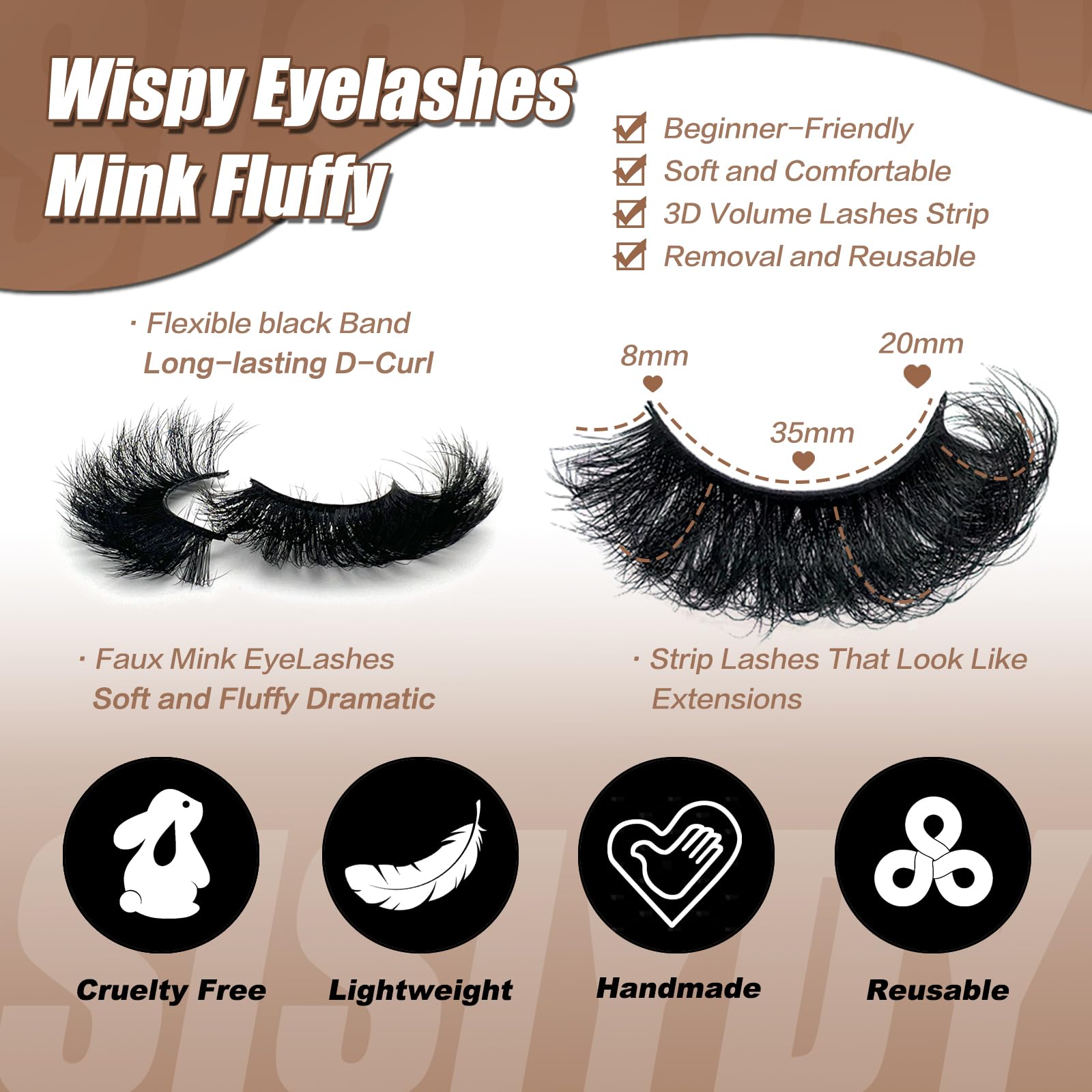 SISIYDY Mink Lashes 10-pairs pack for versatile looks.