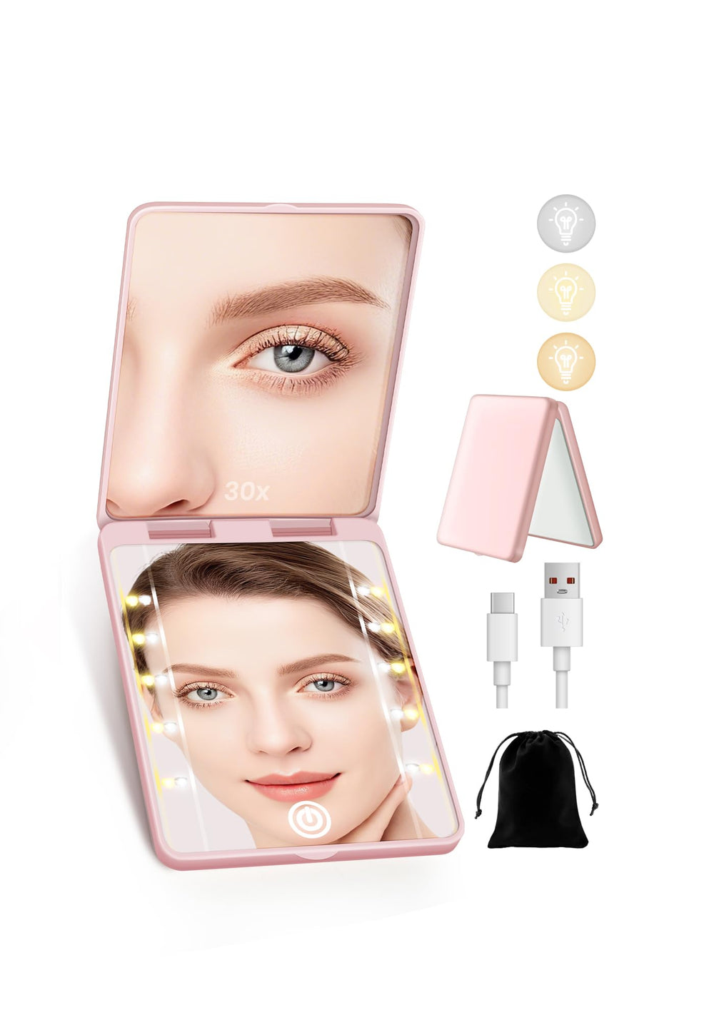 SisKokoro compact mirror front view with 1X main mirror for everyday touch-ups