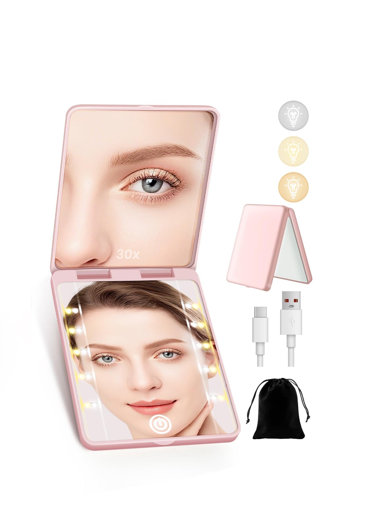 SisKokoro compact mirror front view with 1X main mirror for everyday touch-ups