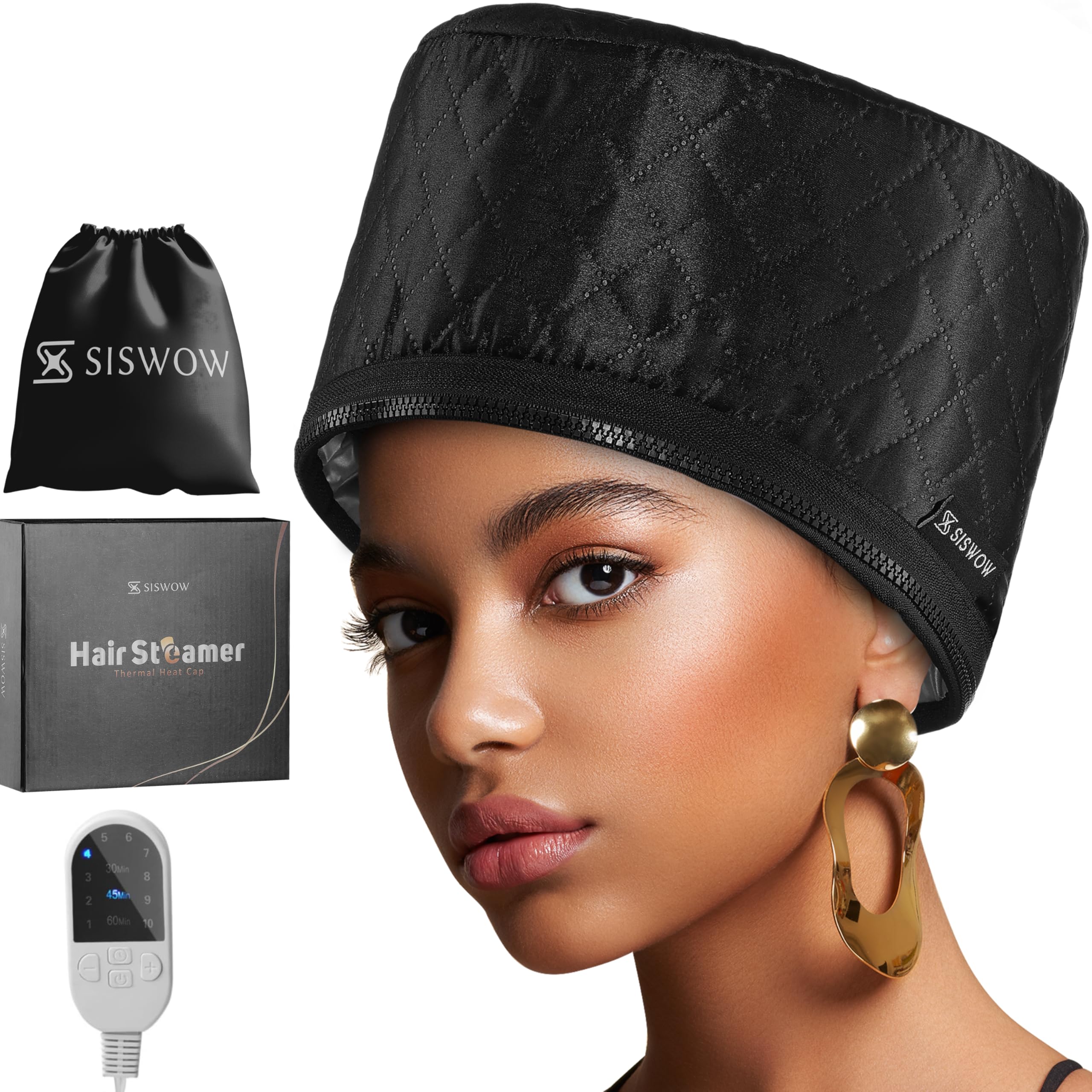 SISWOW hair steamer cap front view for deep conditioning at home
