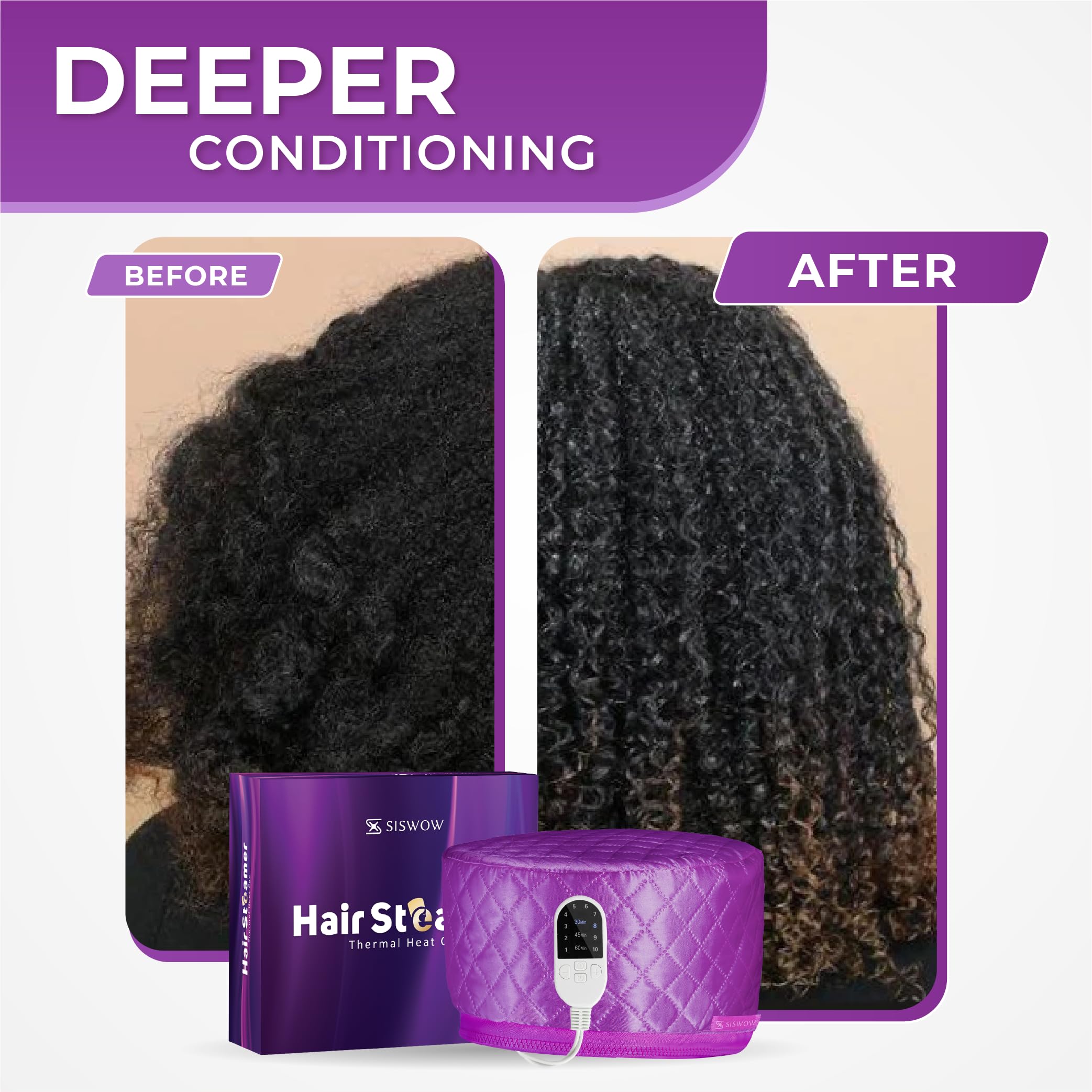 SISWOW Hair Steamer Cap with 10 heat levels for customized warmth.