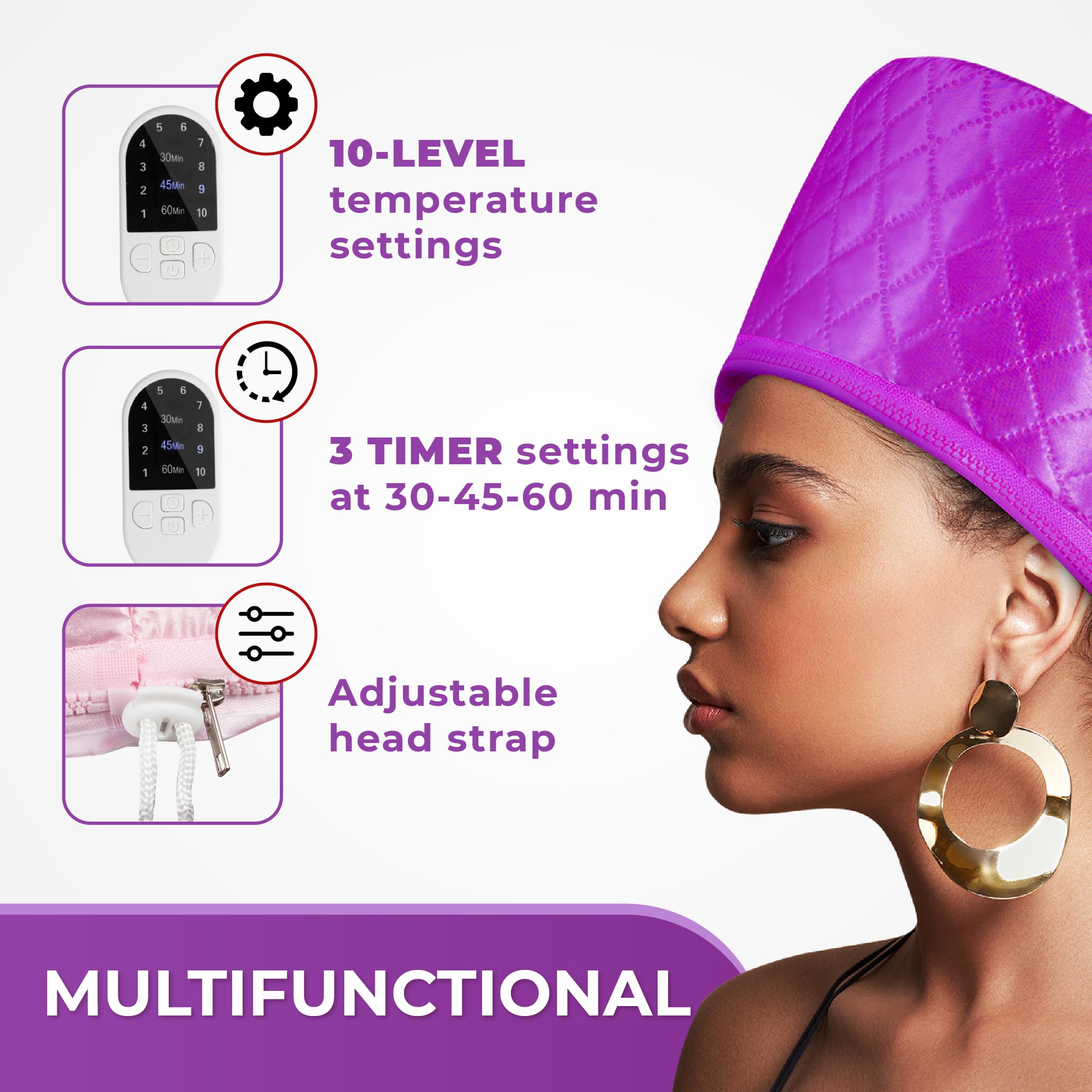 Purple SISWOW Cap steaming during treatment for a relaxing routine.