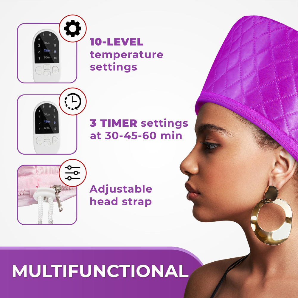 Purple SISWOW Cap steaming during treatment for a relaxing routine.