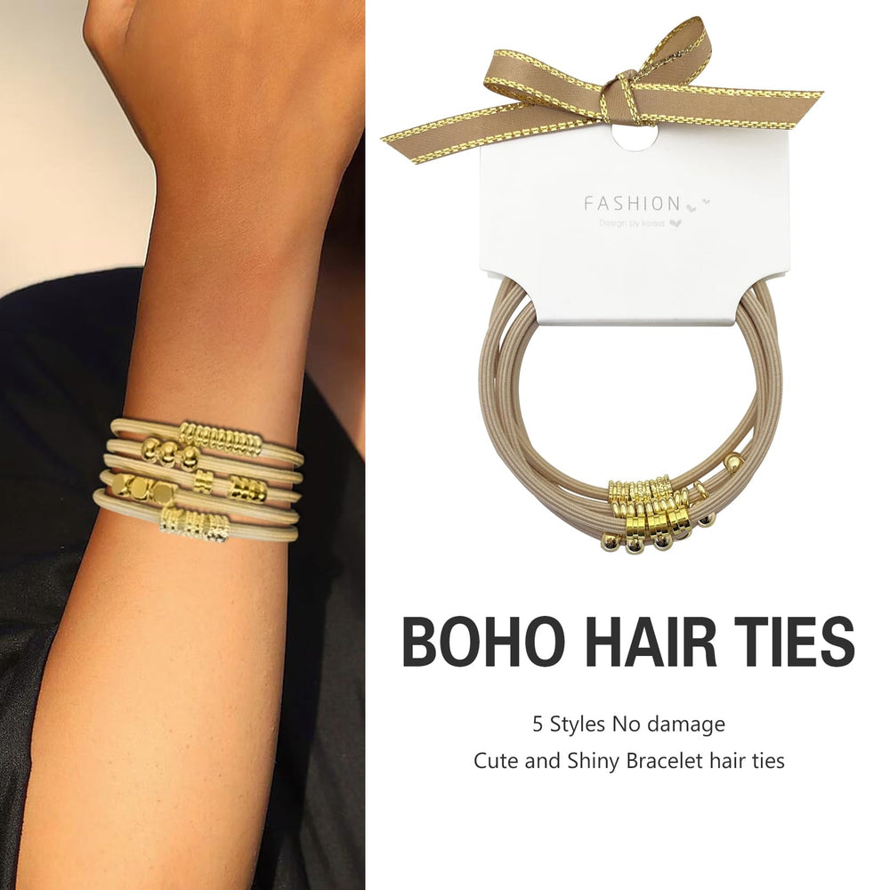 SISYOUP pulsera coletero dorado beige, perfecto para estilos diarios.