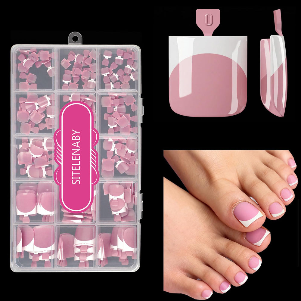 SITELENABY French toe nail press-ons with square tips for natural-looking toes.