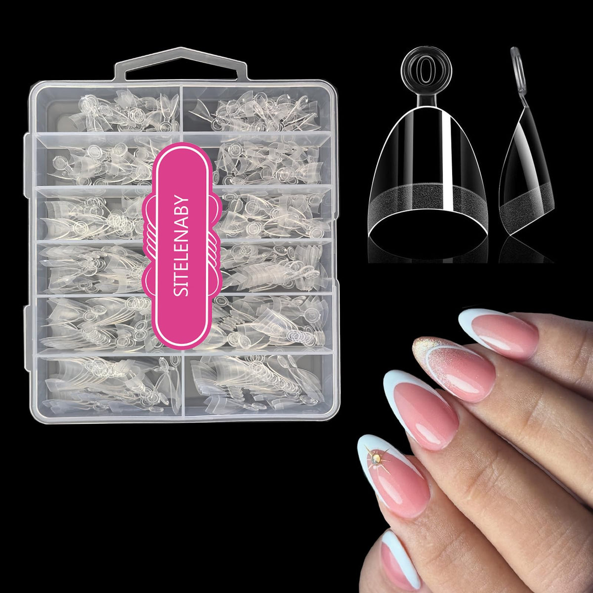 SITELENABY puntas uñas almendra corta, 300 piezas, para extensiones duraderas en casa.