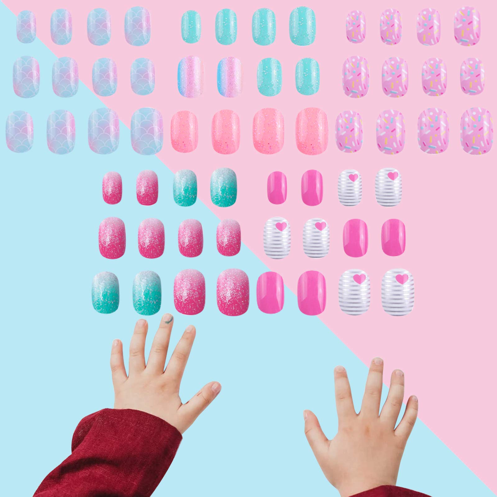 SIUSIO kit de uñas para niñas, 12 tallas, ajuste cómodo para dedos pequeños.