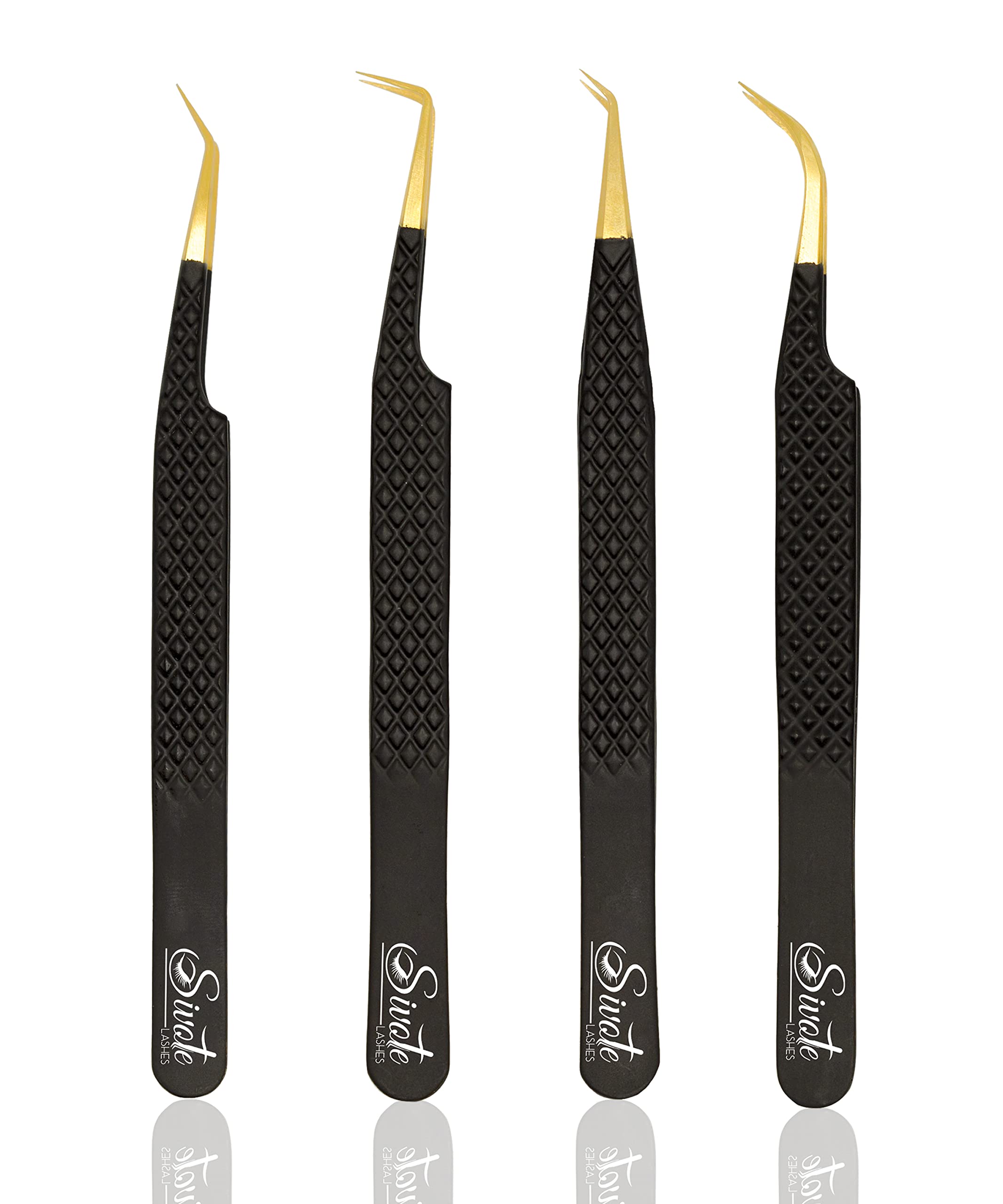 SIVOTE fiber-tip lash tweezers with diamond grip for precise placement.