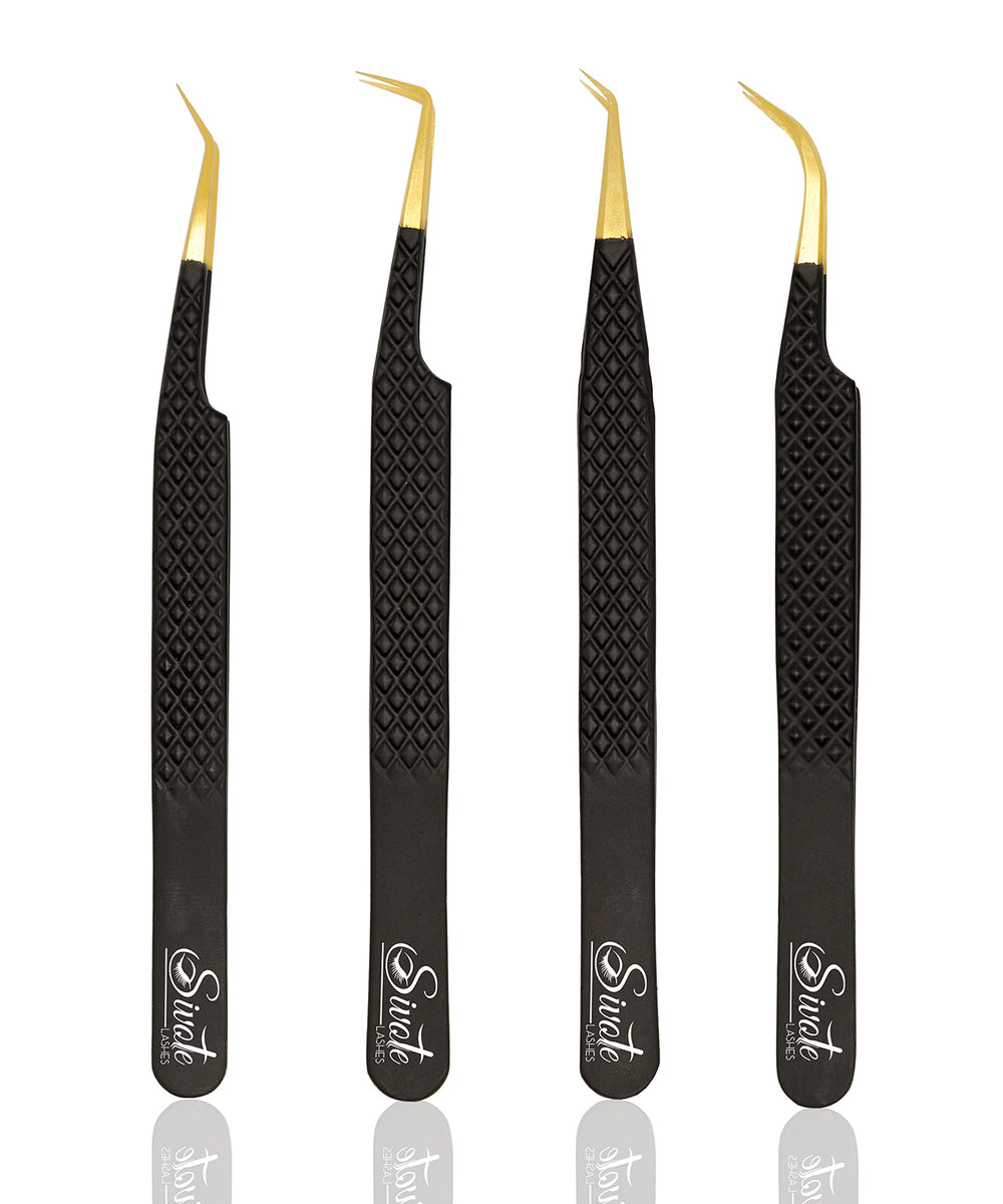 SIVOTE fiber-tip lash tweezers with diamond grip for precise placement.