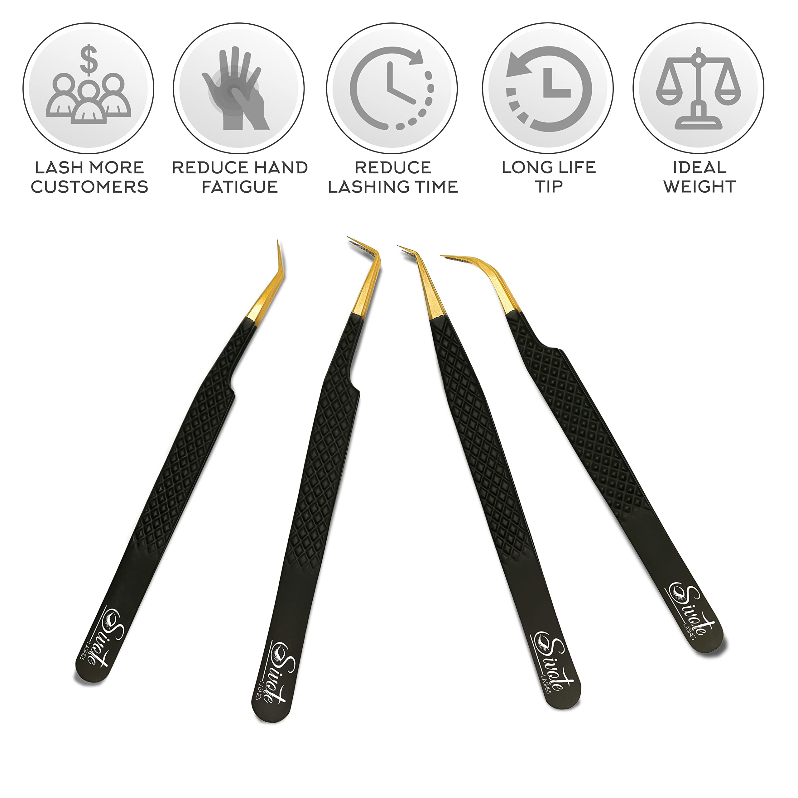 SIVOTE Japanese steel lash tweezers with precision tips.
