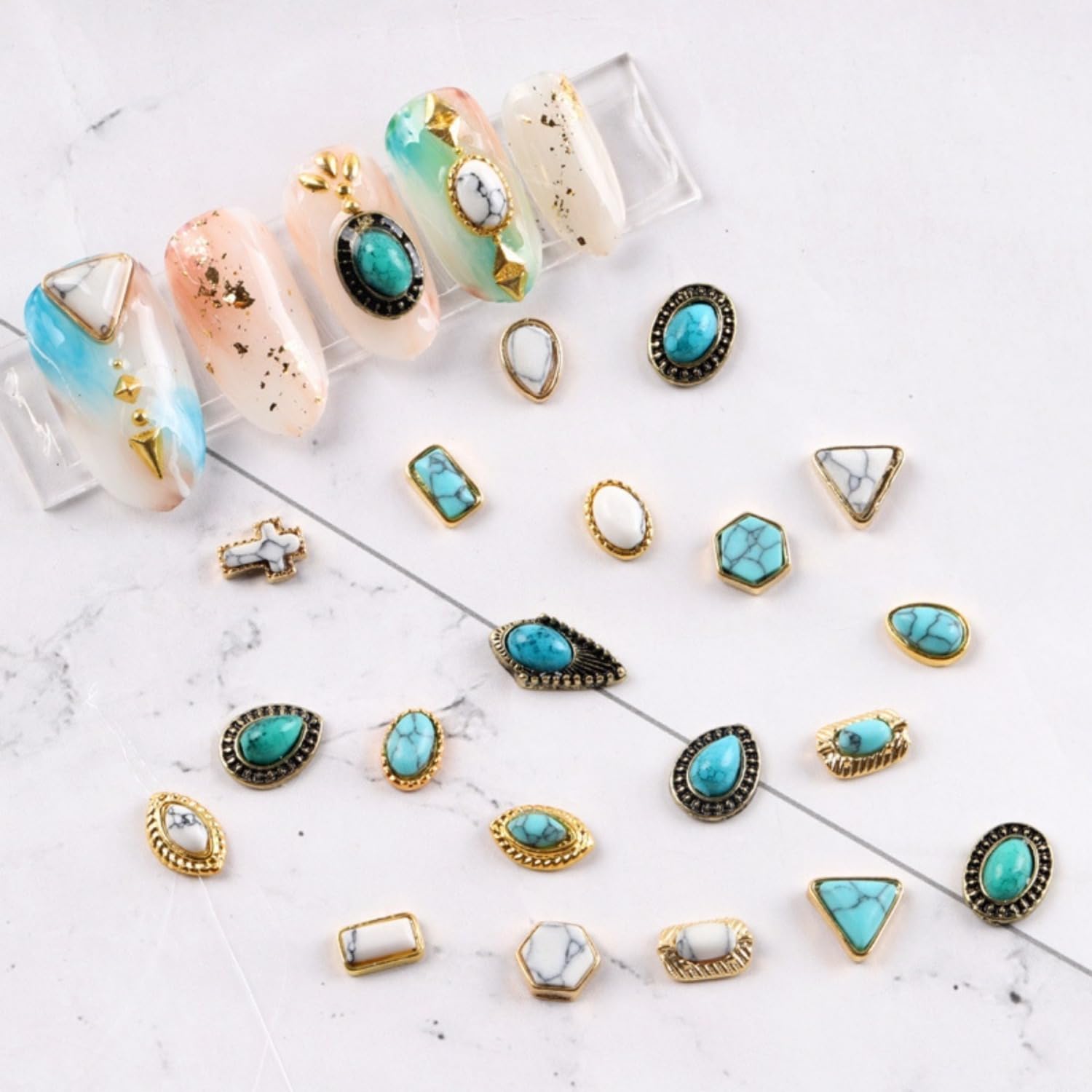 SIXAOAZZ turquoise charms deliver 3D shimmer for eye-catching nail art