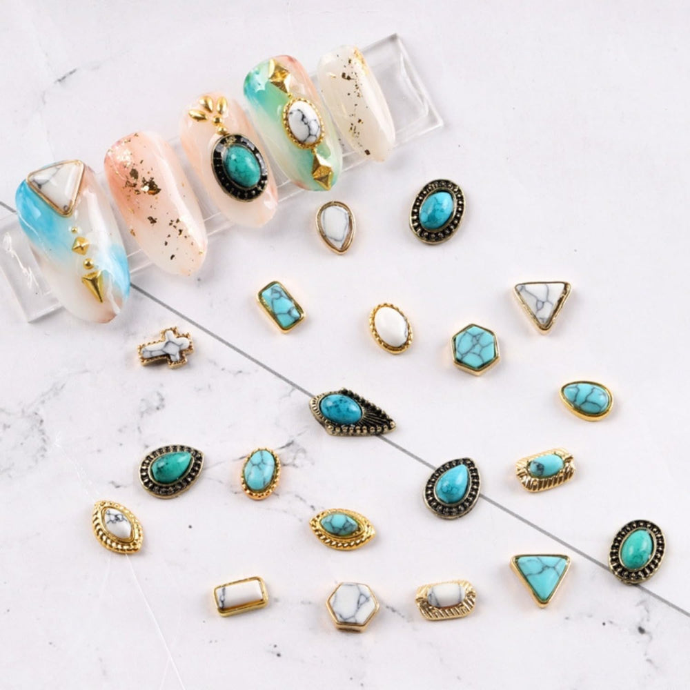 SIXAOAZZ turquoise charms deliver 3D shimmer for eye-catching nail art