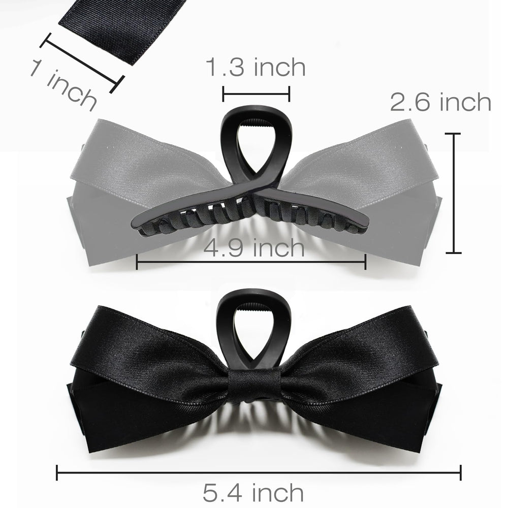 Sizobi bow claw clip white close-up highlights glossy satin bow and gentle hold