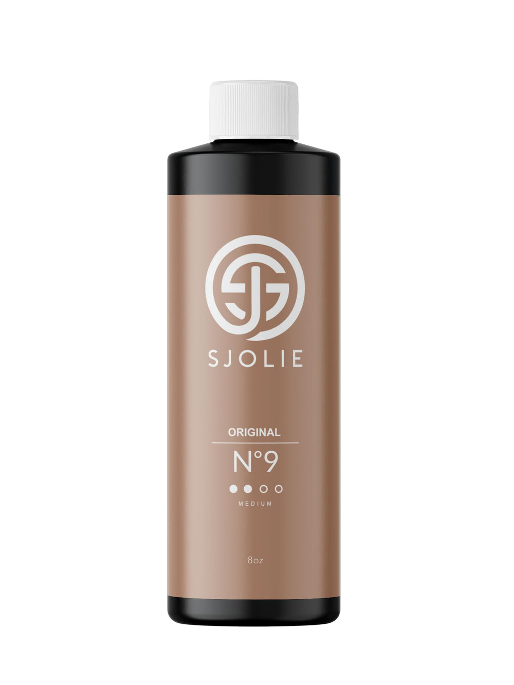 SJOLIE No. 9 spray tan bottle shown for easy, even application.