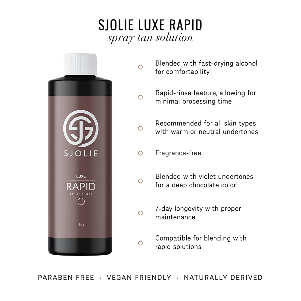 SJOLIE Luxe Rapid Spray Tan mist-dispense enables even application with minimal overspray.