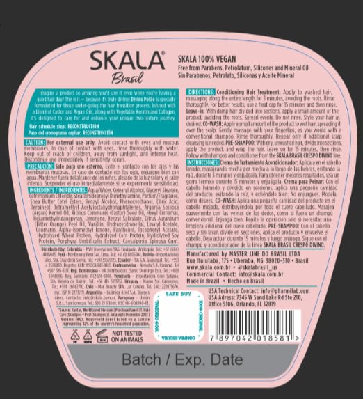 SKALA Brasil Divine Curls rizos hidratados y definidos con textura ligera.