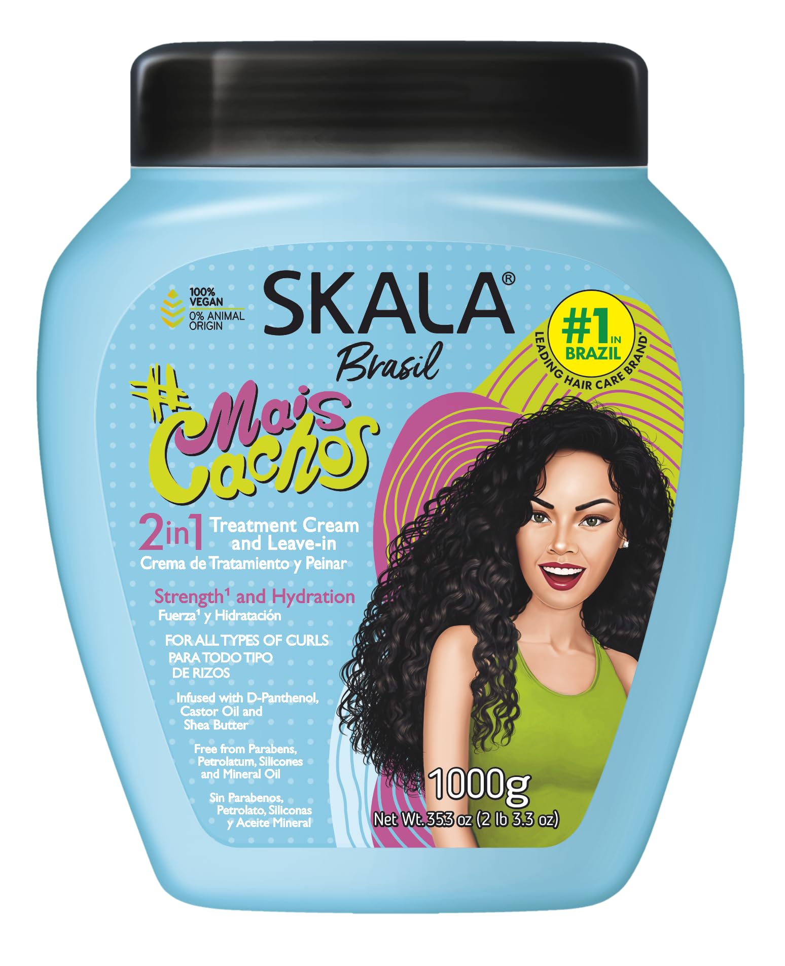 SKALA Mais Cachos 2-in-1 cream jar for frizz control and hydration.