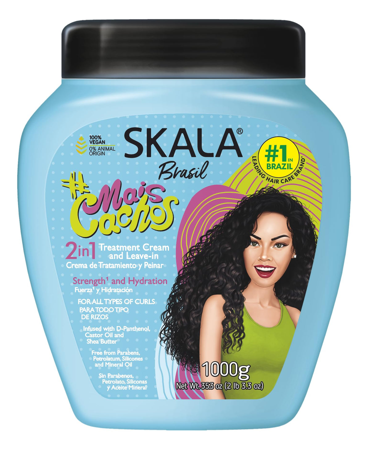 SKALA Mais Cachos 2-in-1 cream jar for frizz control and hydration.