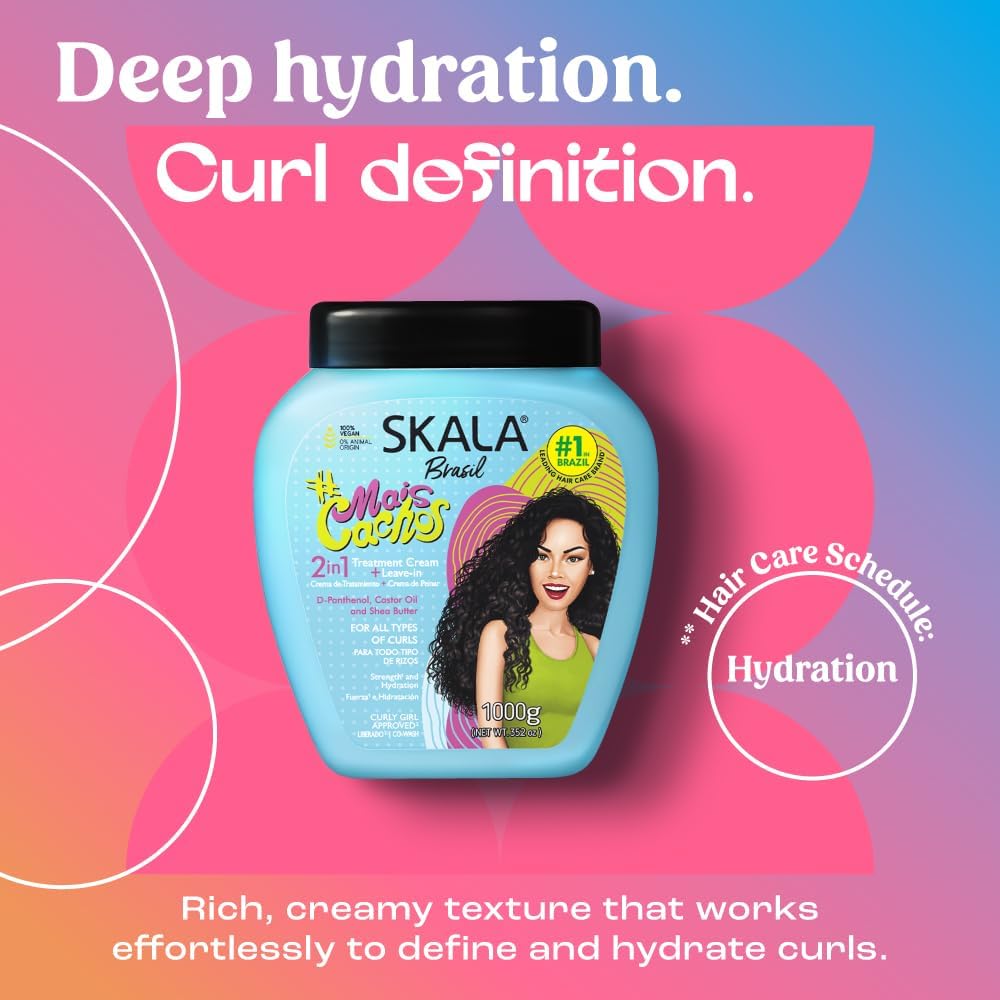 SKALA Mais Cachos 35.2 oz jar highlights generous vegan formula.