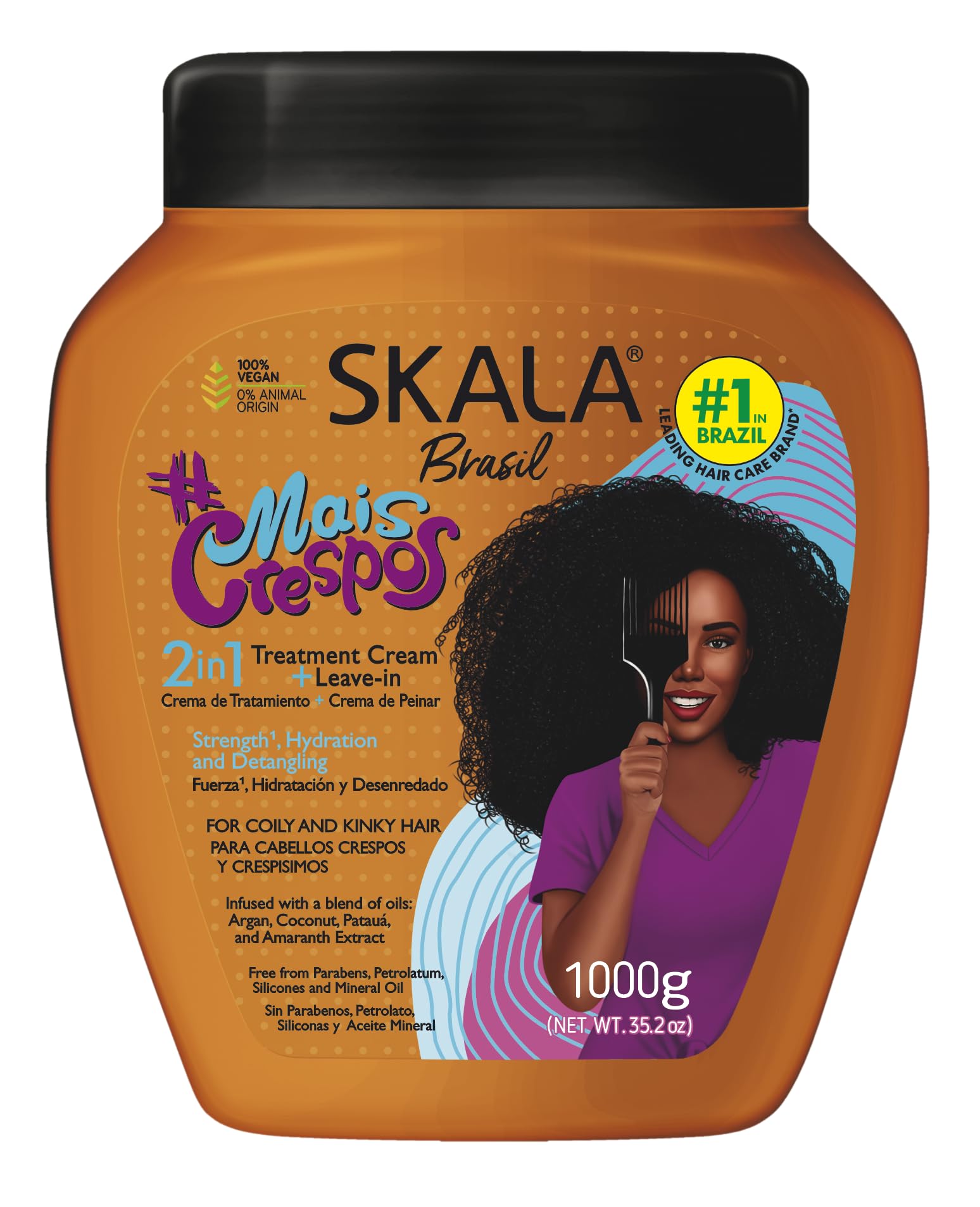 SKALA Mais Crespos bottle showing 2-in-1 treatment for hydrated coils and shine