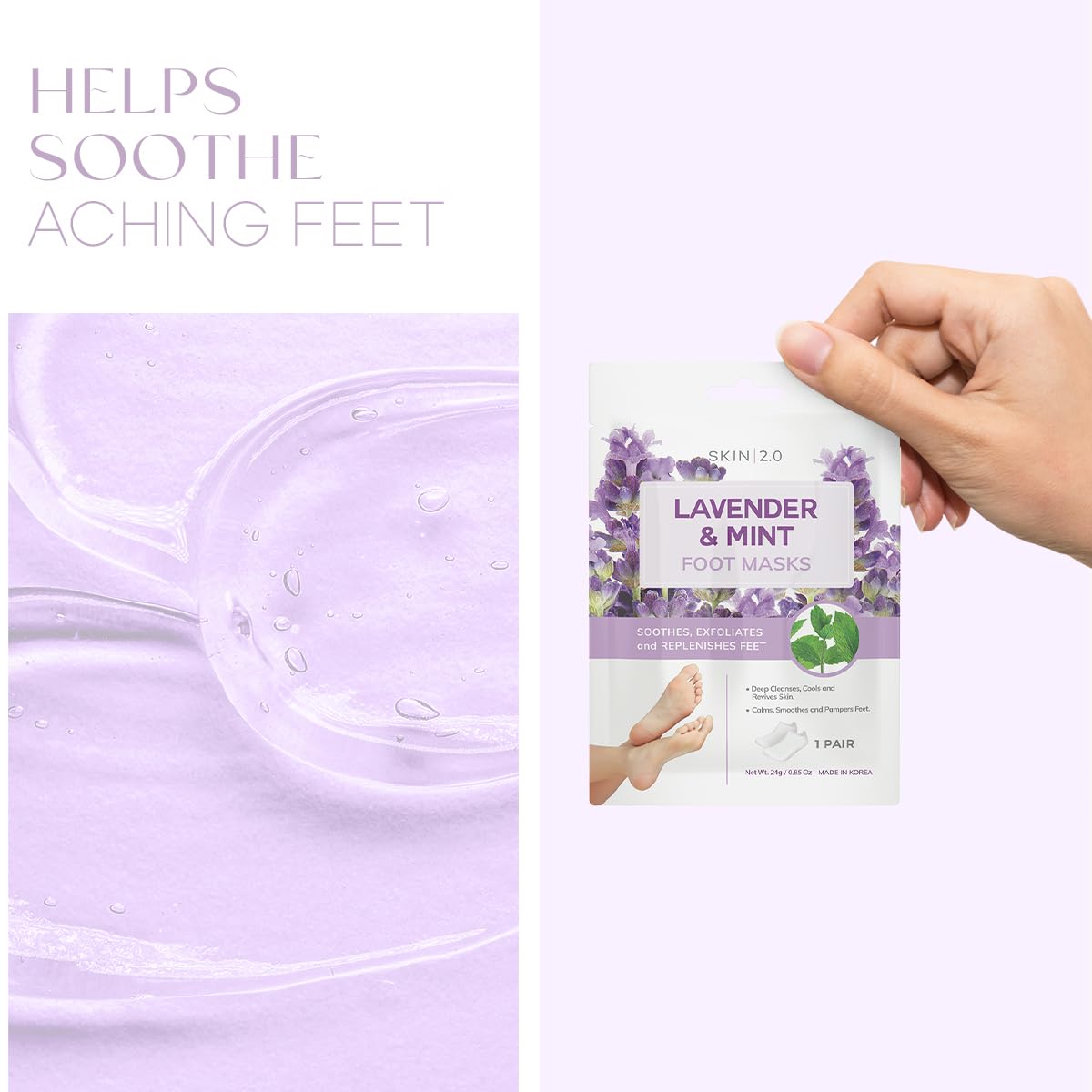 Hidratación profunda de pies con Skin 2.0 Lavender Mint.
