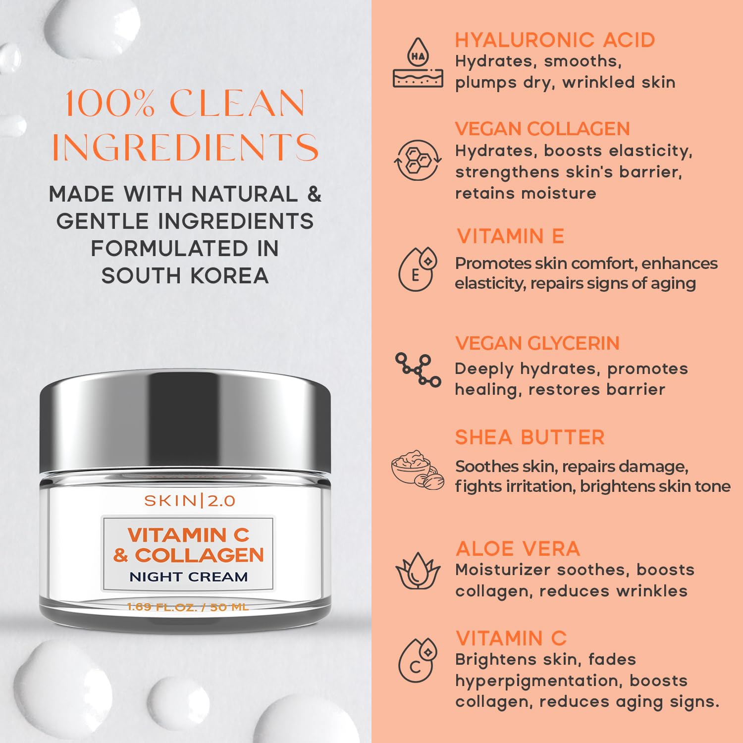 Skin 2.0 ingredientes clave vitamina C y colágeno mejoran elasticidad.