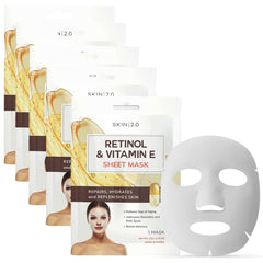 Skin 2.0 Mascara hoja retinol vitamina E, aplicación facial para renovación suave.