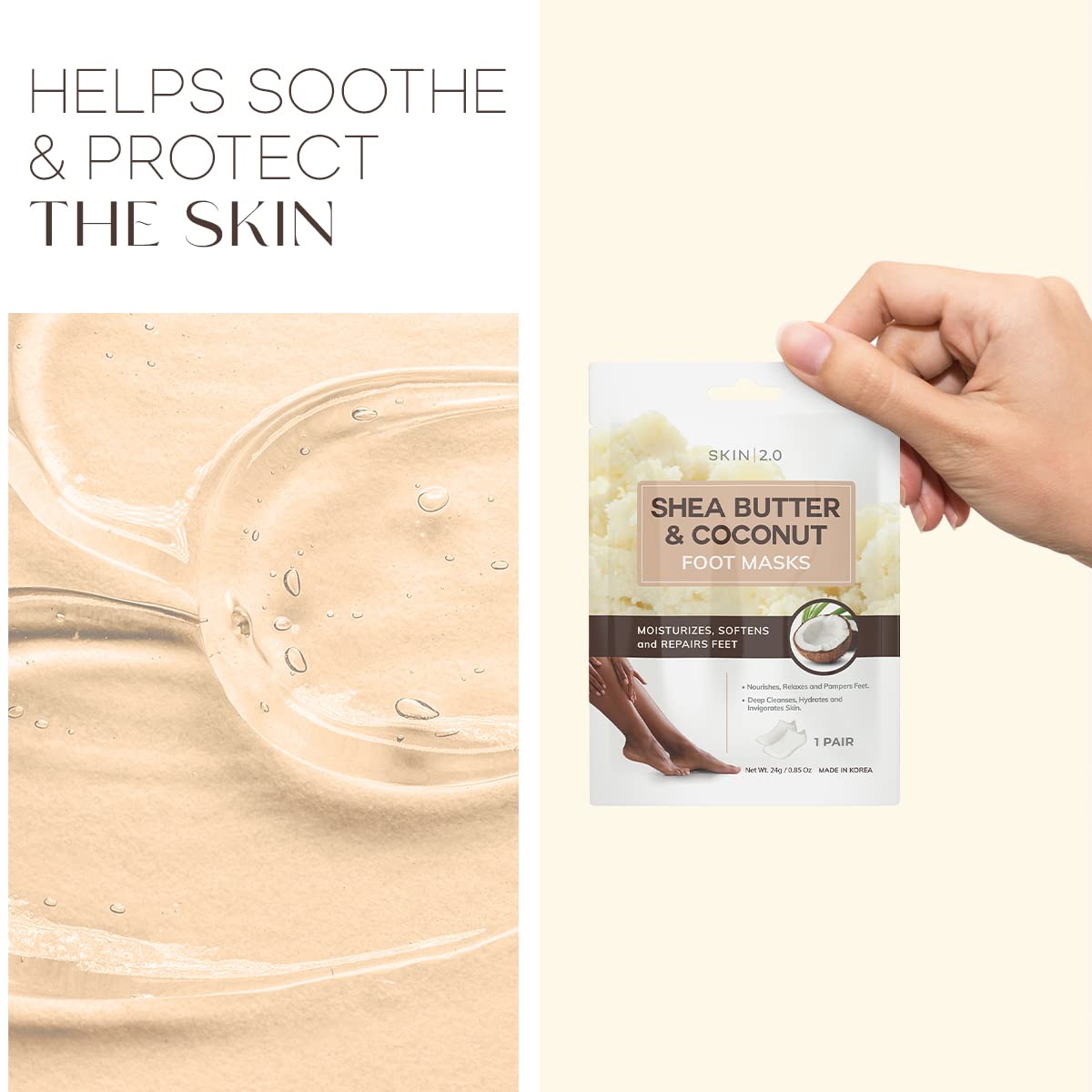 Skin 2.0 mascarilla para pies hecha en Corea del Sur con calidad dermatológica.