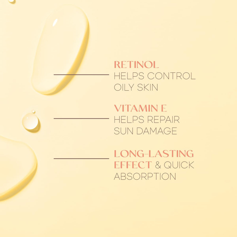 Ingredientes clave de Skin 2.0: retinol y vitamina E para una piel uniforme.