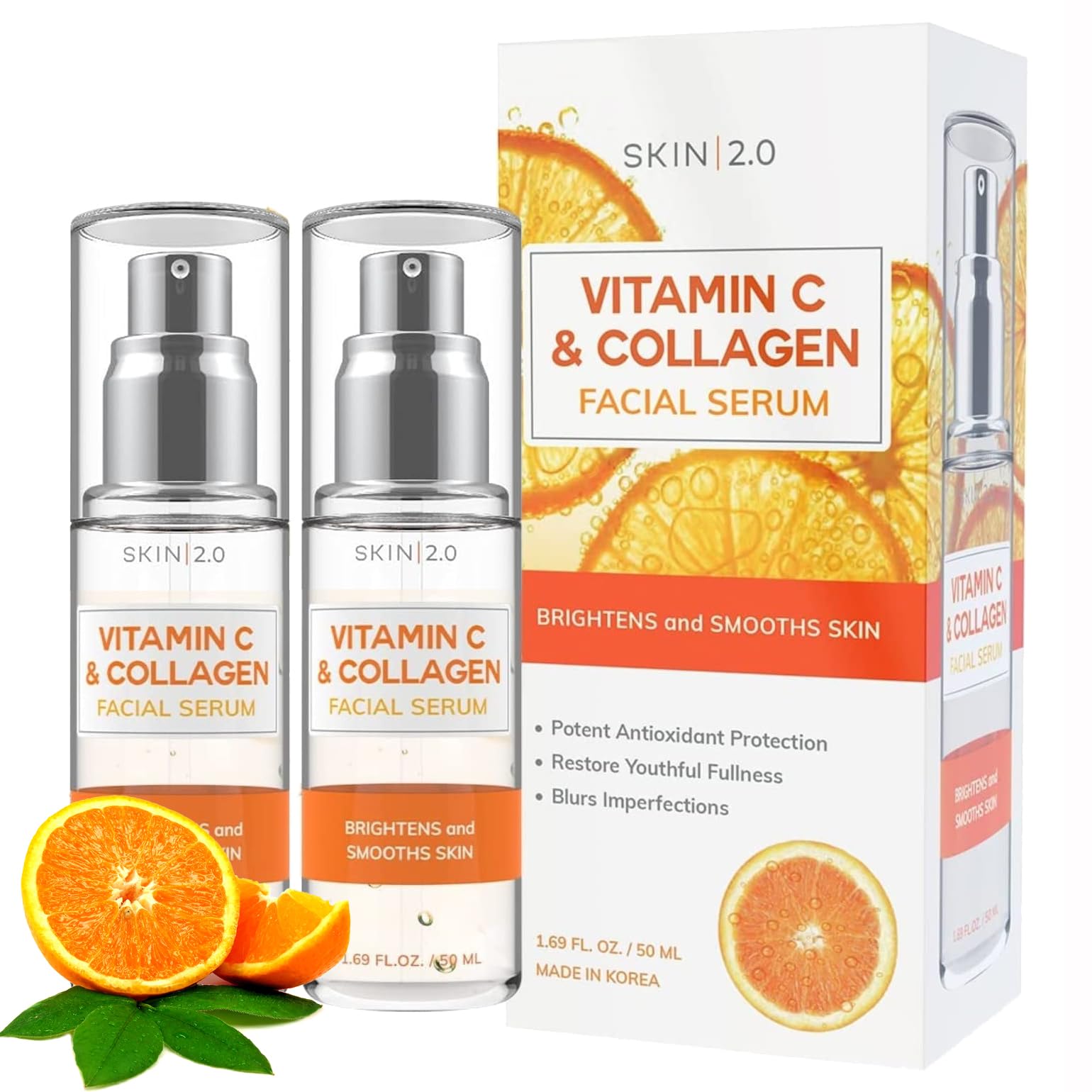 Skin 2.0 Vitamin C Serum bottle and dropper for precise application.
