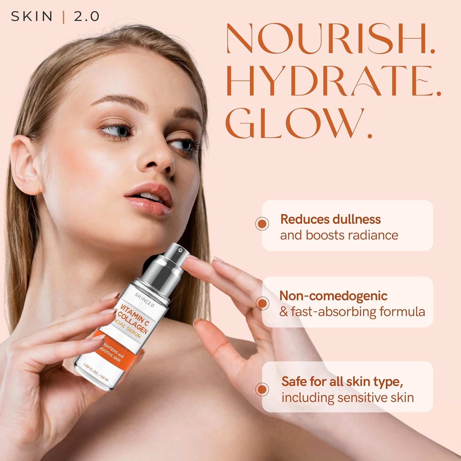 Skin 2.0 Vitamin C Serum droplet close-up for precise dosing.