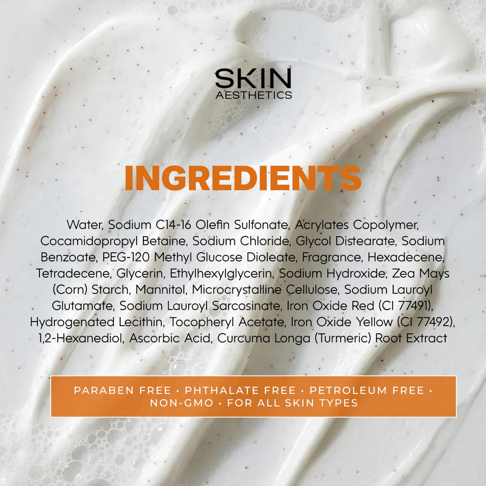 Skin Aesthetics Vitamina C y Curcuma exfoliante: ingredientes veganos para cuidado diario.