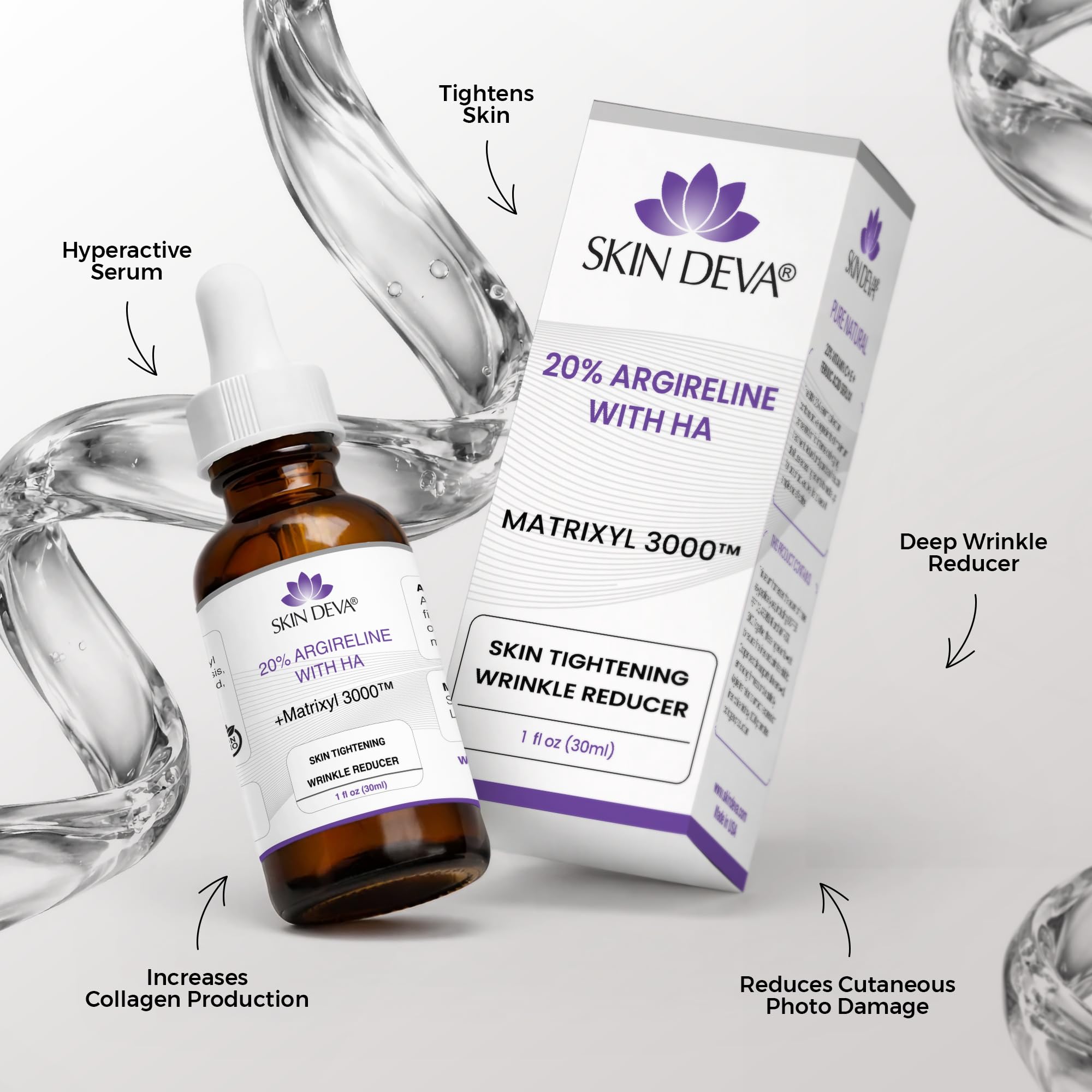 SKIN DEVA Argireline Serum label closeup highlighting peptide formula for glow