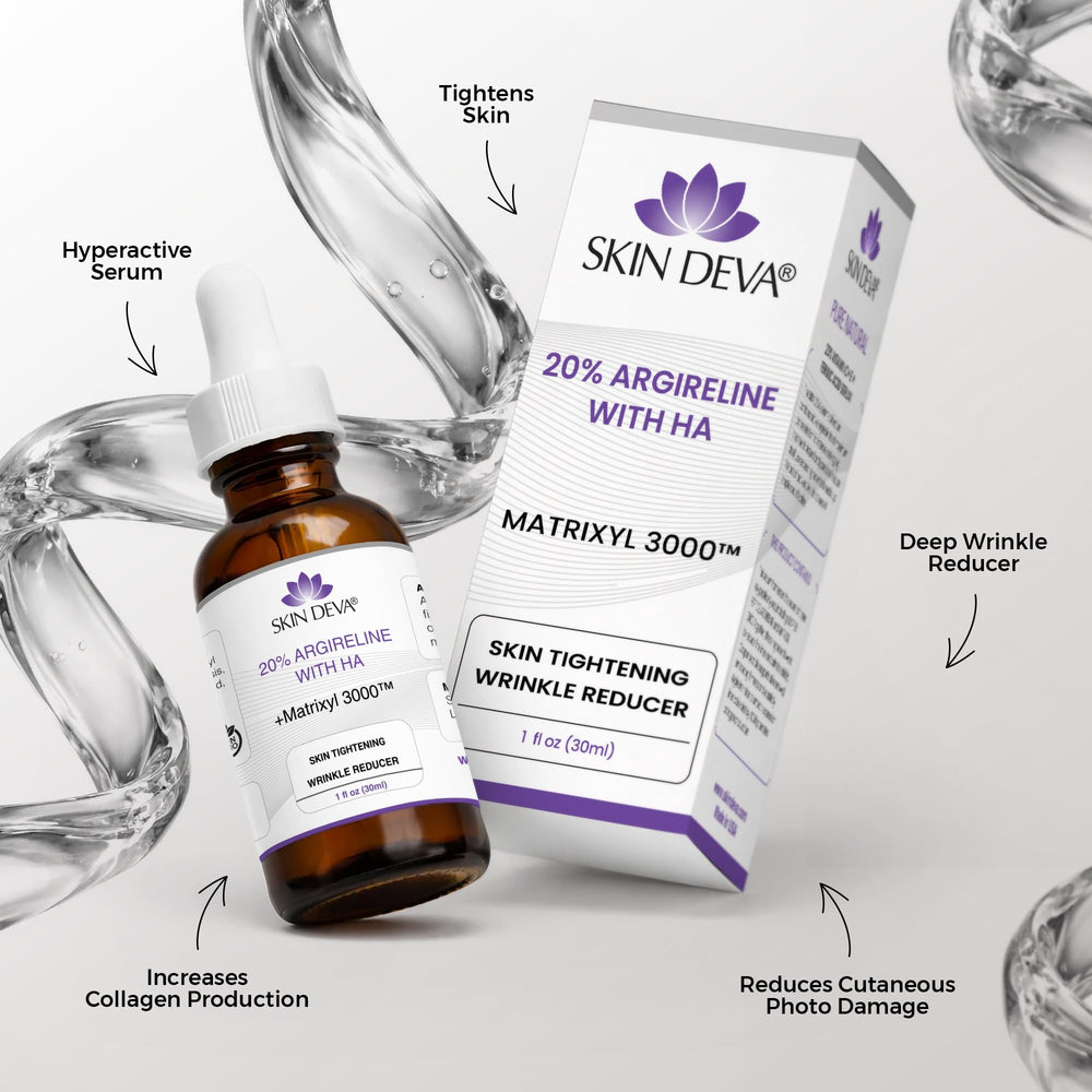 SKIN DEVA Argireline Serum label closeup highlighting peptide formula for glow