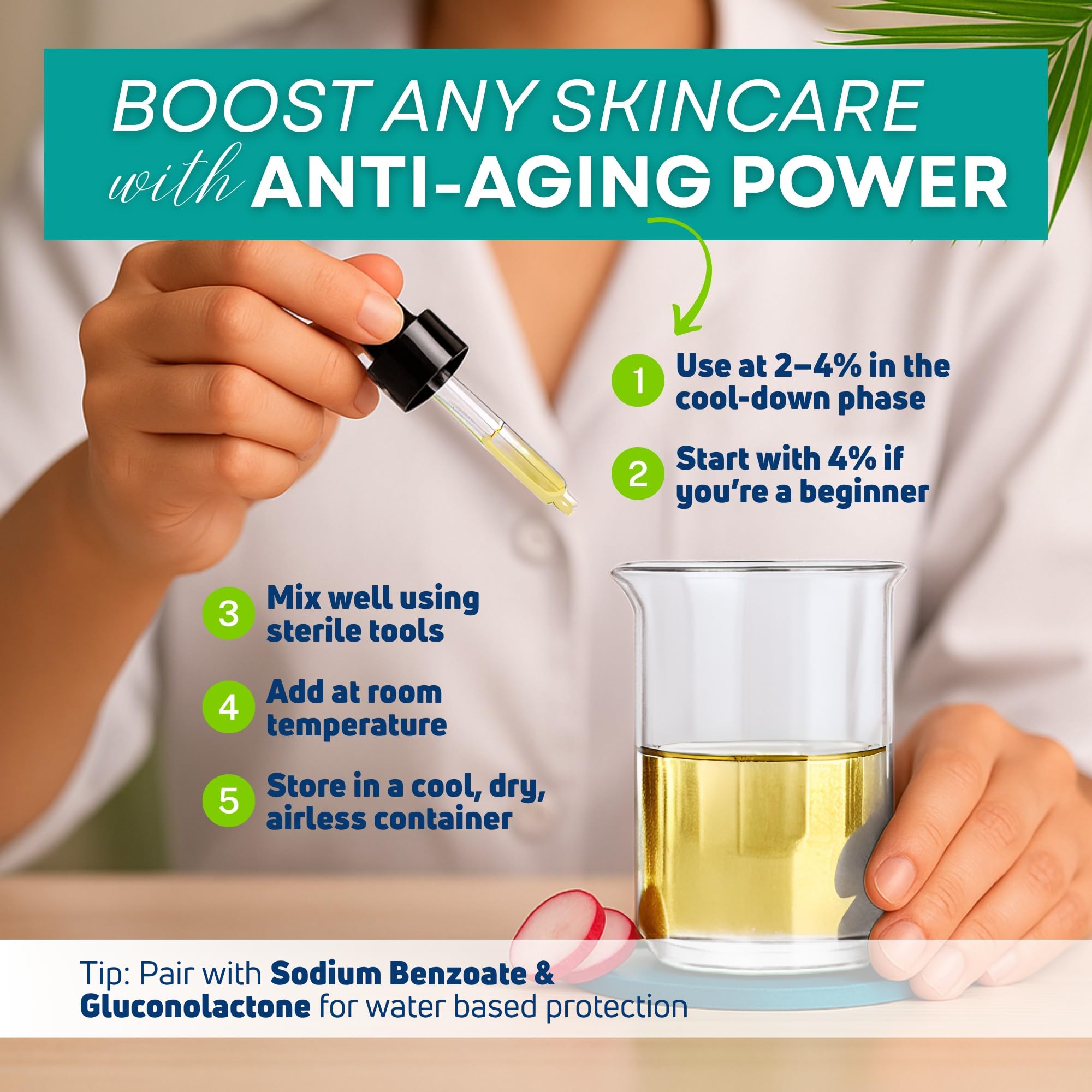 Hyaluronic acid lotion with Leucidal Liquid showing compatibility