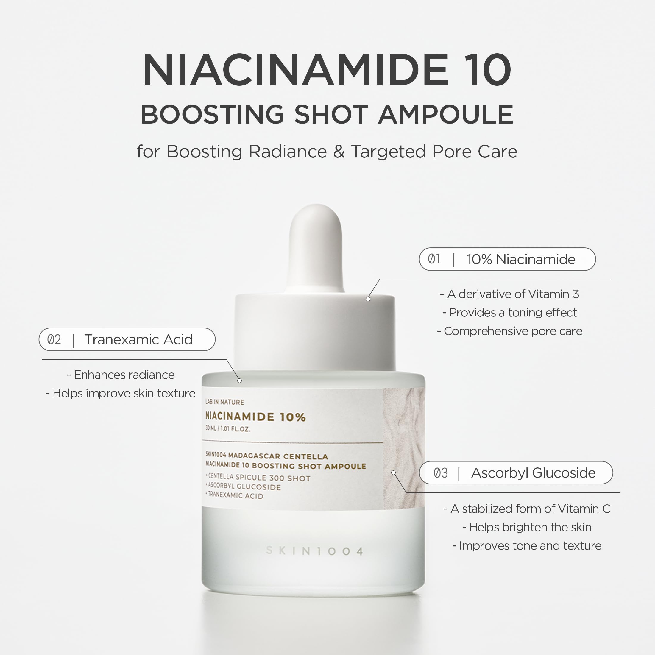 SKIN1004 Ácido tranexámico, ampolla para rostro con efecto suave.