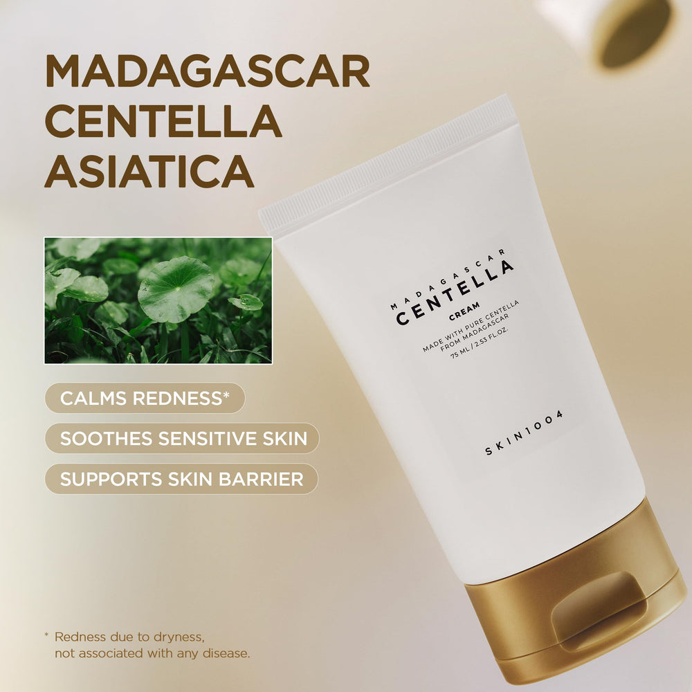 Aplicación de SKIN1004 Madagascar Centella Cream para rostro, sensación cómoda y fresca.