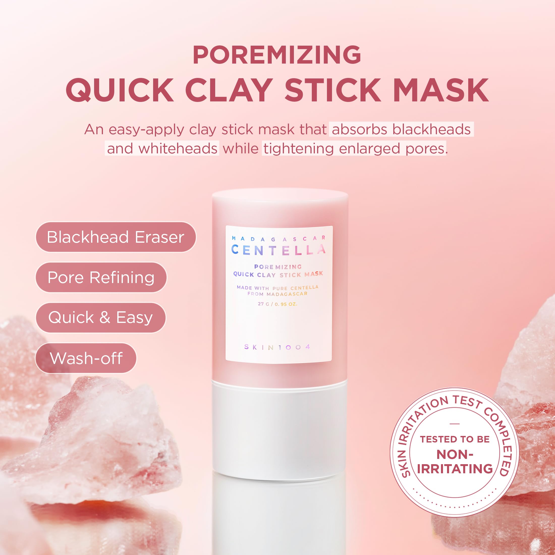 SKIN1004 Poremizing Quick Clay Stick Mask: aplicación suave en la cara para cuidado rápido.