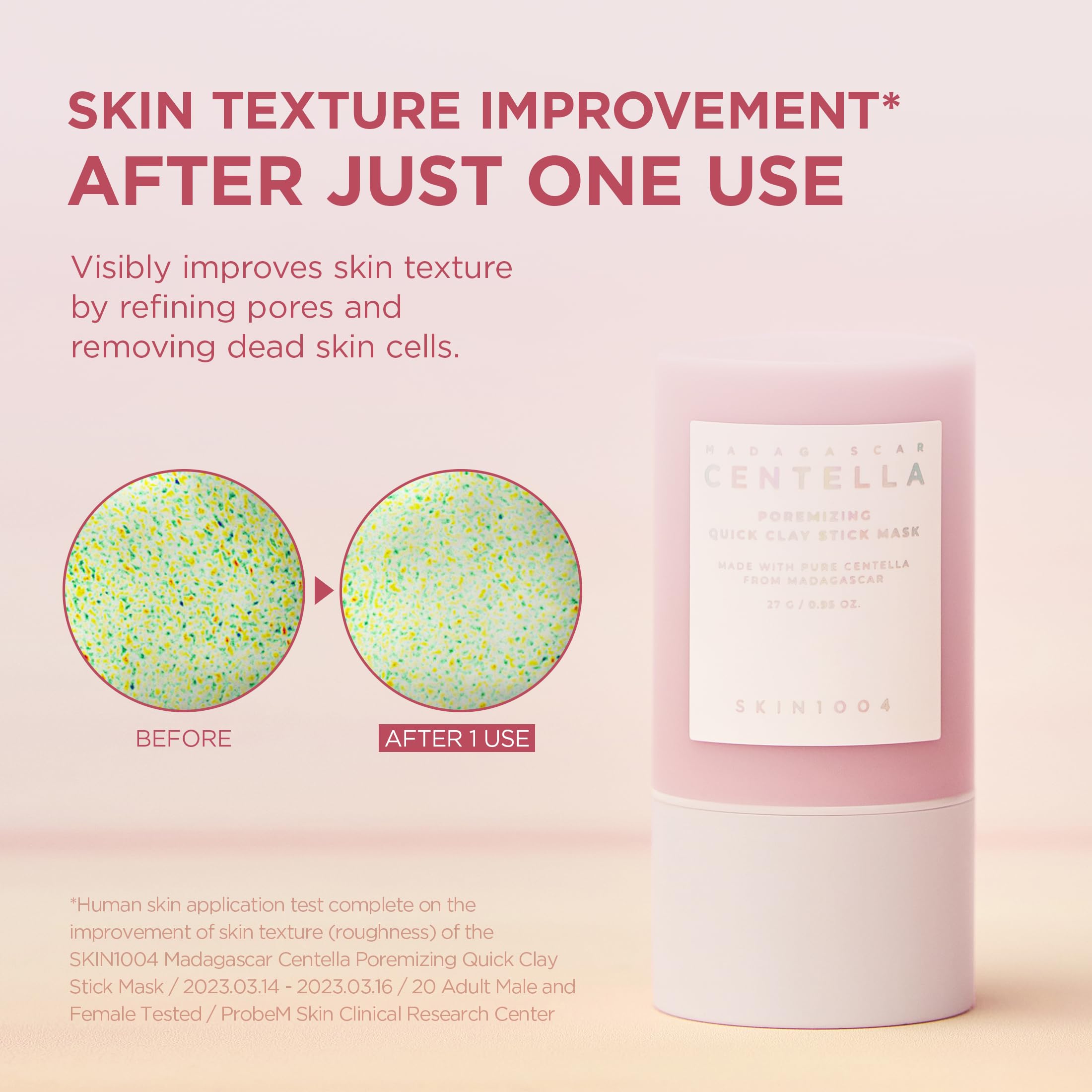 SKIN1004 Poremizing Quick Clay Stick Mask con Centella de Madagascar para piel suave.