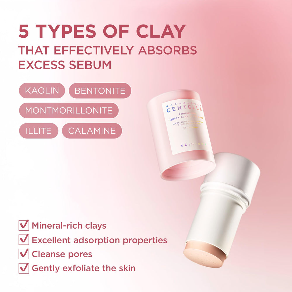 SKIN1004 Poremizing Quick Clay Stick Mask: Kaolín 18% y 4 arcillas para poros refinados.