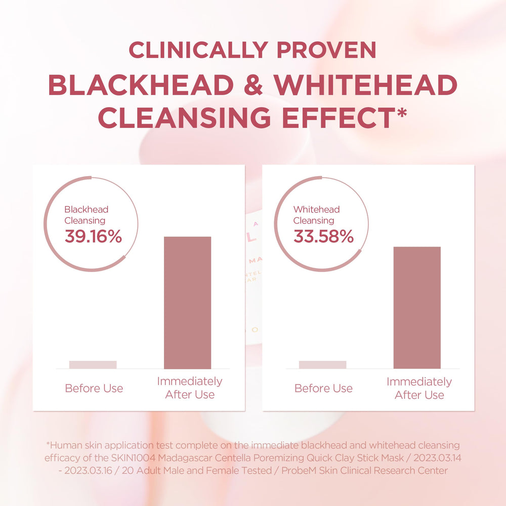 SKIN1004 Poremizing Quick Clay Stick Mask muestra textura rosada y deslizamiento suave.