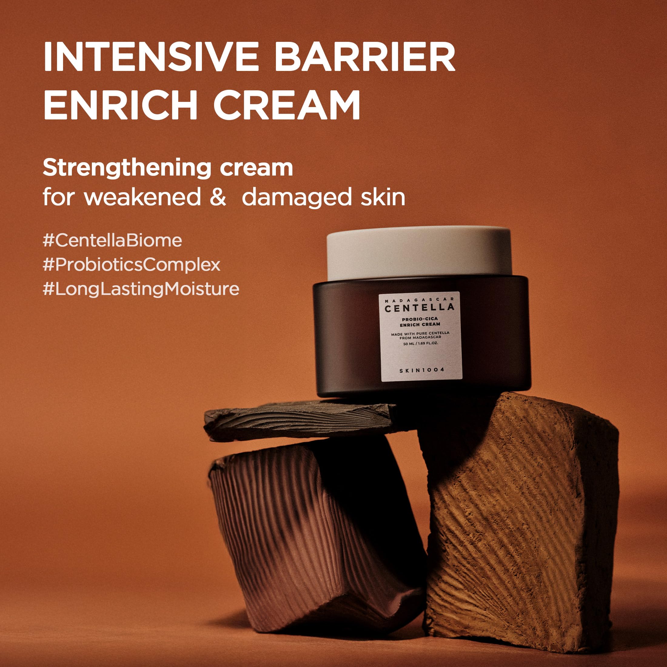 SKIN1004 Probio Cica Enrich Cream, aplicación facial: absorción rápida y suave.