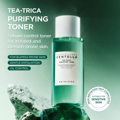 SKIN1004 Tea-Trica Purifying Toner, etiqueta del producto, transmite cuidado diario para la piel.