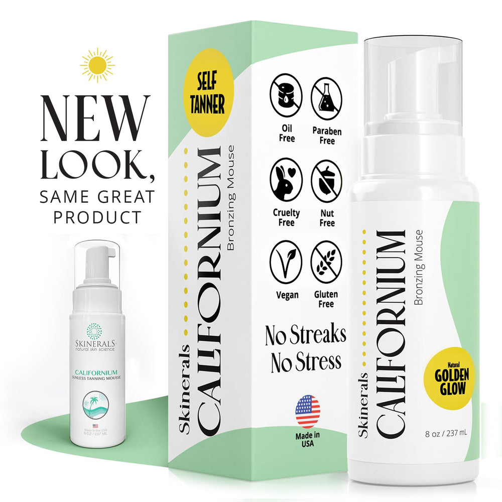 Skinerals Californium 8oz bottle for long-lasting sunless tan.