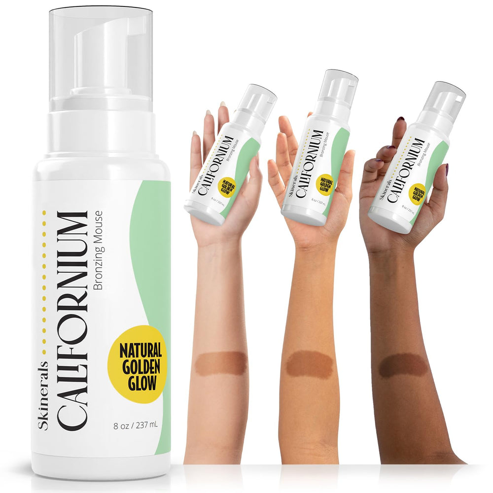Skinerals Self Tanner Mousse with mitt delivers streak-free, even coverage.
