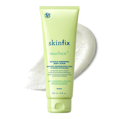 Skinfix Glycolic Renewing Scrub bottle close-up highlighting exfoliating action for smoother skin