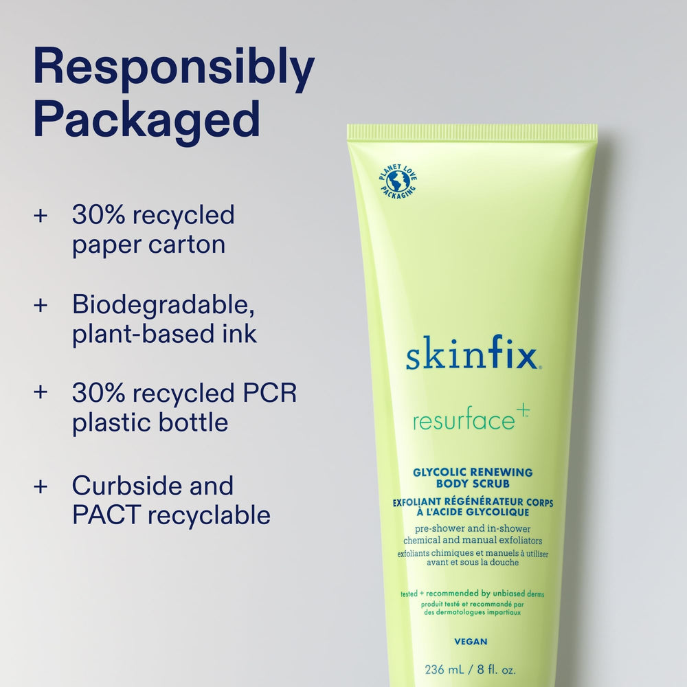 Skinfix Glycolic Renewing Scrub vegan cruelty-free badge on packaging