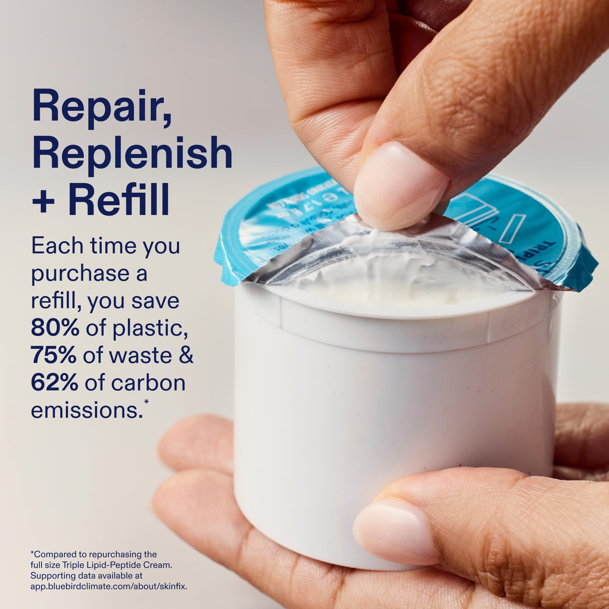 Skinfix Triple Lipid-Peptide Cream Refill recyclable packaging for eco-conscious shoppers.