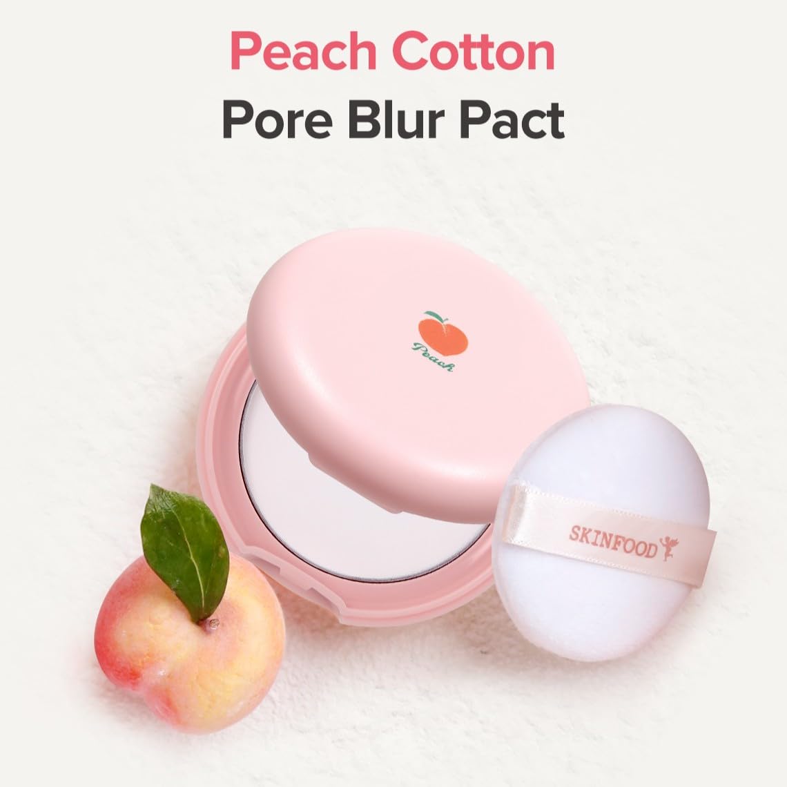 SKINFOOD Peach Cotton Pore Blur Pact with silky texture for long wear.