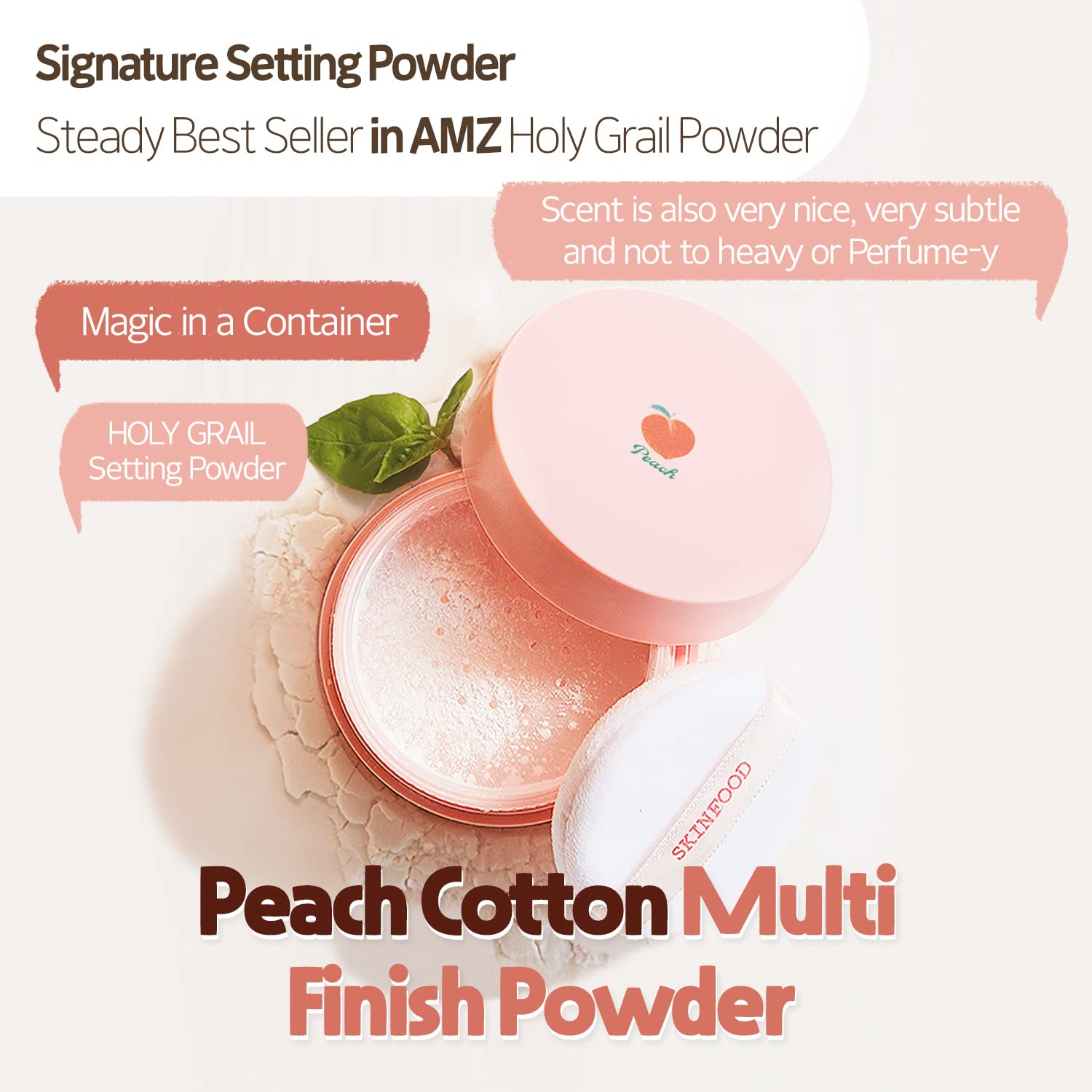 Close-up of peach extract ingredient visual in SKINFOOD product.